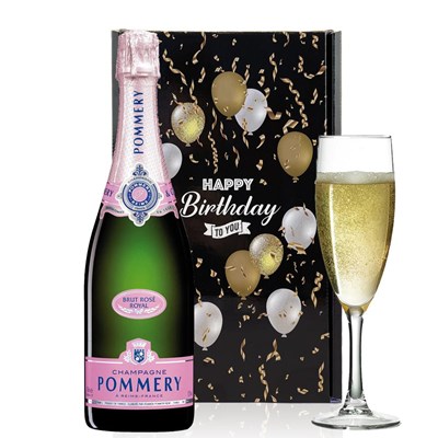 Pommery Rose Brut Champagne 75cl And Flute Happy Birthday Gift Box